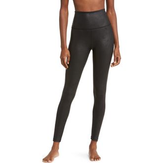 Beyond Yoga Luxe Leatherette High Waist Leggings in Black Leatherette Foil Multi at Nordstrom, Size Small