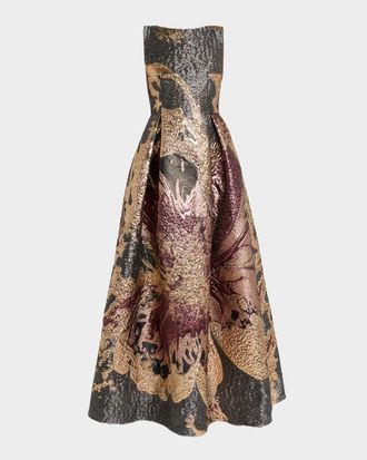 Talbot Runhof Metallic Magnolia Jacquard Pleated Ball Gown