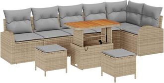 vidaXL Vidaxl - Conjunto De Sof&aacute; De Jard&iacute;n Con Coj&iacute;n 9 Pcs Beige, Gris Claro