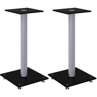vidaXL Vidaxl - Soportes De Altavoces 2 Uds Vidrio Templado Plata Negro 1 Pilar