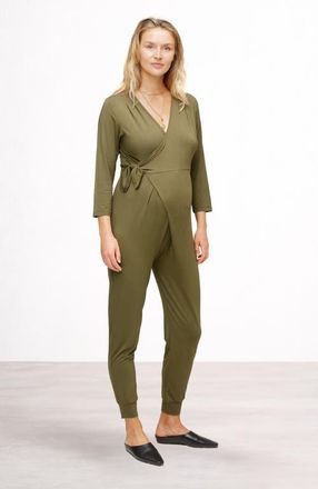 Nom Maternity Amabella Maternity & Nursing Jumpsuit in Olive at Nordstrom, Size Medium