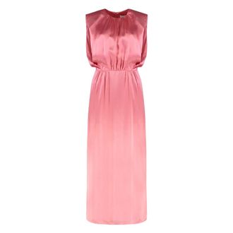 Yves Salomon Satijnen Jurk met Decoratieve Plooien - Dames - Casual kleedjes - Roze - M - Satijn - Kleedjes