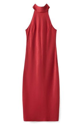 Mango Sleeveless Crinkle Satin Maxi Dress in Red at Nordstrom, Size 10