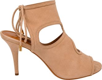 Aquazzura Sexy Thing Cutout Sandal Heels in Beige Suede