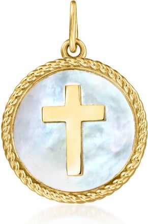 RS Pure by Ross-Simons Italian Mother-Of-Pearl Cross Charm in 14kt Yellow Gold