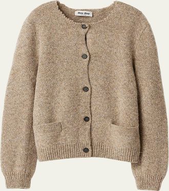 Miu Miu Raw-Edge Crewneck Wool Cardigan