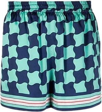 Casablanca Pool Tile Silk Shorts - Dames - Bermuda - Blauw - M - Satijn - Korte Broeken