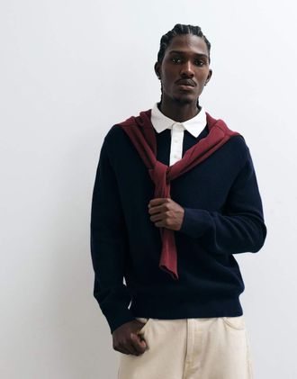 GANT maglia rugger a maniche lunghe in cotone e lana merino nera-Nero