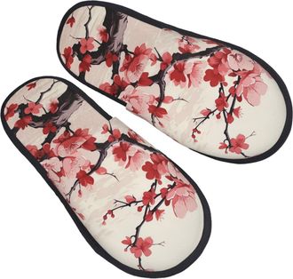 Generic Slipper Japanese Flower Cherry Reusable Cotton Slippers Breathable Anti-Slide Slipper For Room Men Guest Room L