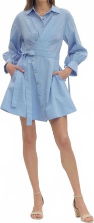 Entro Mini Wrapped Long Sleeve Dress In Chambray