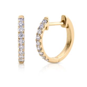 MAX + STONE 14k Solid Gold Diamond Half Pav&eacute; 14mm Huggie Earrings