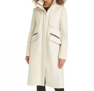 Karl Lagerfeld Womens Zip-Front Boucle Coat In White