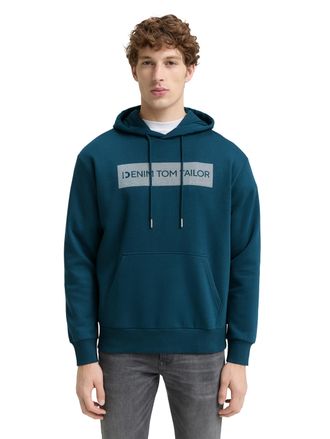 Tom Tailor Denim Hoodie TOM TAILOR DENIM, Herren, Gr. M, gr&uuml;n (deep pond gr&uuml;n), Sweatware, Obermaterial: 70% Baumwolle, 30% Polyester, bedruckt, regular fit taillenbed