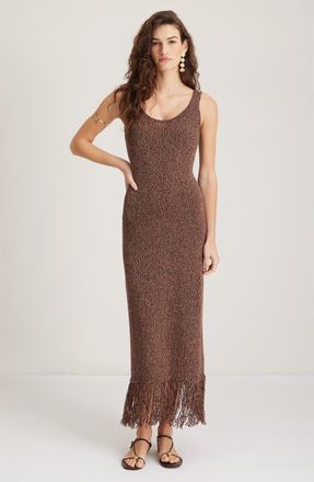 Nordstrom Fringe Maxi Sweater Dress in Brown Coffee- Brown Nut Marl at Nordstrom, Size Xx-Large
