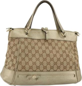Gucci Pre-owned Handbags, female, Beige, Size: ONE SIZE Pre-owned Canvas Handbag
