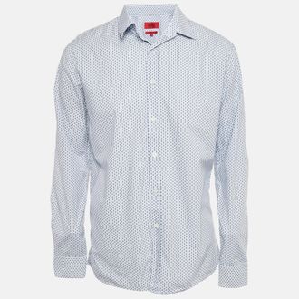 HUGO BOSS White/blue Printed Cotton Slim Line Shirt