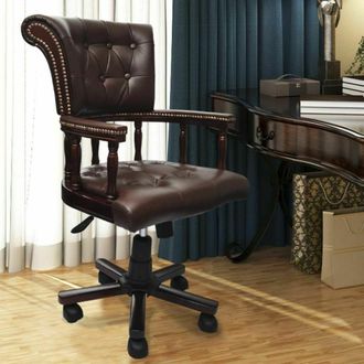 Nova Poltrona Ufficio Chesterfield Regolabile In Legno Rivestita In Pelle Marrone