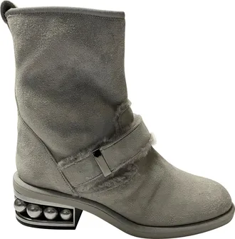 Nicholas Kirkwood Casiti Pearl Embellished Biker Boots in Grey Suede
