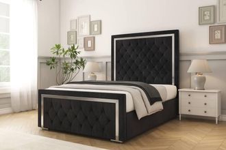Comfort Beds Sofia Chrome Naples Bed Frame With Mattress-50 Upholstered in Black | Size: Small Double