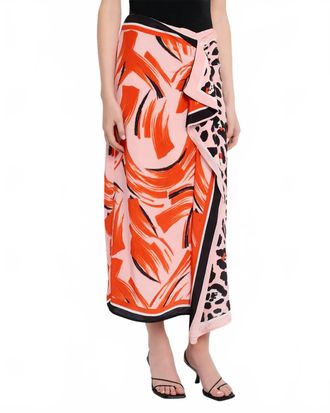 Essentiel Juanita Two Print Midi Skirt In Black/light Pink/orange