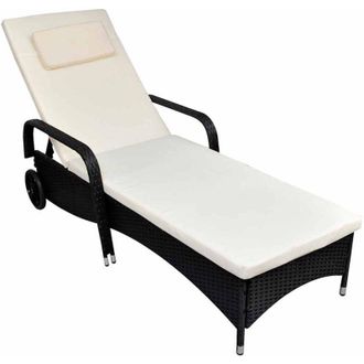 vidaXL Lettino Prendisole con Cuscino e Ruote in Polyrattan Nero - Vidaxl