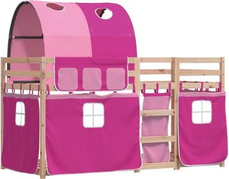 vidaXL Vidaxl - Litera Con Cortinas Madera Maciza De Pino Rosa 80x200 Cm