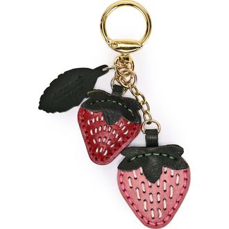 OLD TREND Strawberry Genuine Leather Keychain Charm in Blush & Ruby at Nordstrom
