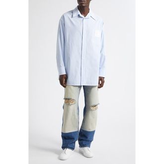 Maison Margiela Stripe Cotton Poplin Button-Up Shirt in White/light Blue at Nordstrom, Size 48