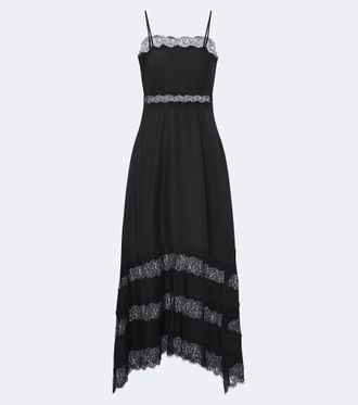 Ulla Johnson Abito midi Coco in twill di seta con pizzo