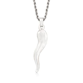 Ross-Simons Mens Sterling Silver Italian Horn Pendant Necklace