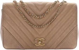 Chanel Pre-owned Classic Flap Schoudertas - Dames - Vintage Schoudertas - Beige - ONE Size - Leer - Vintage