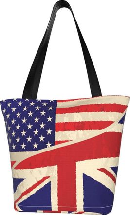 AOOEDM American British Flag Tote Bag Women Capacity Shoulder Grocery Shopping Bags