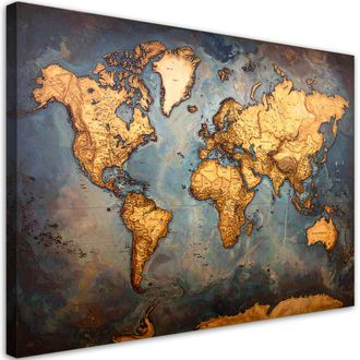 Feeby Cuadro Sobre Lienzo, Mapa Del Mundo De Estilo Retro, 120x80
