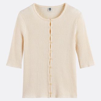 La Redoute Collections Trui met ronde hals, in fijn ribtricot, wol-katoenmix