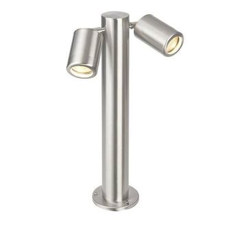Netlighting Atlantis 2 Light Outdoor Coastal Bollard Post Marine Grade Brushed Stainless Steel Glass IP65 GU10 in Grey
