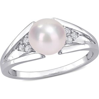 Delmar Sterling Silver 7.5mm Cultured Freshwater Pearl & Diamond Ring - 0.04ct. in White at Nordstrom Rack, Size 6