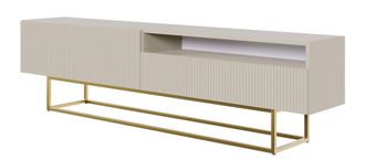 Selsey Selsey - Veldio - Mueble Para Tv Con Compartimento Abierto, Gris Beige Taupe Con Patas De Metal Dorado, 175 Cm