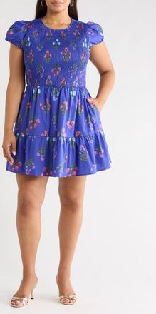 Sugarlips Clemen Floral Print Minidress in Navy at Nordstrom, Size 3X