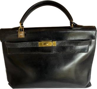 Herm&egrave;s Vintage 1960s Black Leather Kelly 35 Size 35