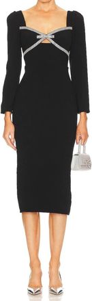 Self Portrait Diamante Bow Midi Dress In Black Crepe