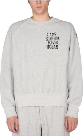 Engineered Garments Crew Neck Raglan Printed Sweatshirt - Heren - Sweatshirts - Grijs - S - Katoen - Hoodies & sweatvesten