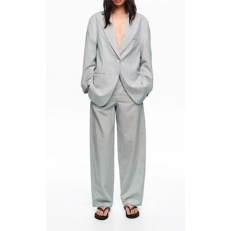 Bimba & Lola Striped Darted Trousers in Light Grey at Nordstrom, Size 42 Eu