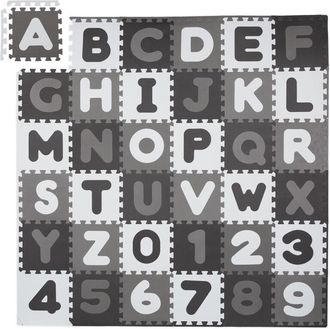 Relaxdays Relaxdays Puzzle Mat ABC and Numbers, 60 pieces, Play Children, WxD: 172x172 cm, Non-hazardous, Foam, White and Grey