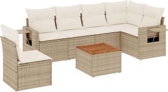 vidaXL Vidaxl - Set Sof&aacute;s De Jard&iacute;n 7 Piezas Y Cojines Rat&aacute;n Sint&eacute;tico Beige
