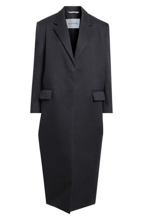 Balenciaga Wool Gabardine Long Sack Coat in 1000 Black at Nordstrom, Size 10 Us