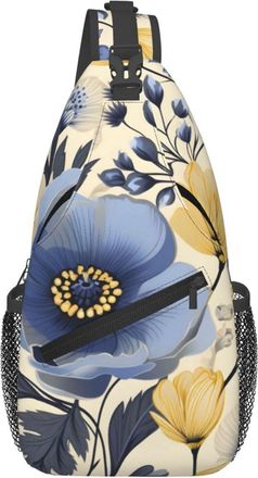 Generic Purple Flowers Shoulder Bag Adjustable Sling Bag With Zipper Crossbody Bags For Traveling Men Workout