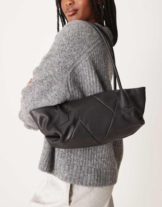 Asos Borsa shopping allungata in pelle nera intrecciata-Nero
