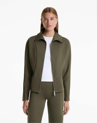 Oysho Giacca stile neoprene verde con zip bidirezionale