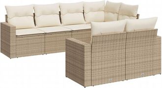 vidaXL Vidaxl - Set Sof&aacute;s De Jard&iacute;n 7 Piezas Y Cojines Rat&aacute;n Sint&eacute;tico Beige