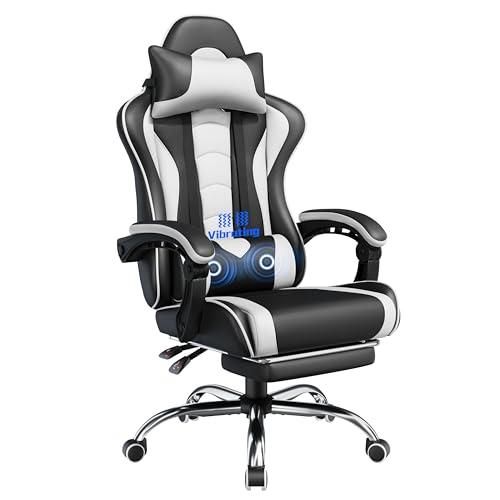 Chaise gaming ergonomique style course pivotant 360°, inclinable 90-155° avec repose-pieds et massage lombaire, noir | Leroy Merlin